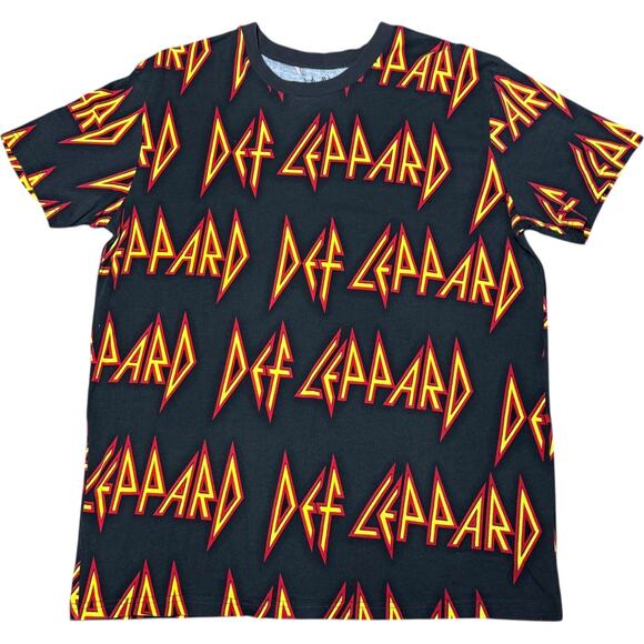 Def Leppard Other - Def Leppard Allover Print Graphic T-shirt 2019 Black Yellow Red Large